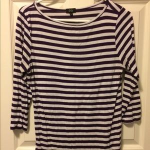 Women’s 3/4 Long-Sleeve Striped Purple/White Shirt Lg Large Storm Los Angeles